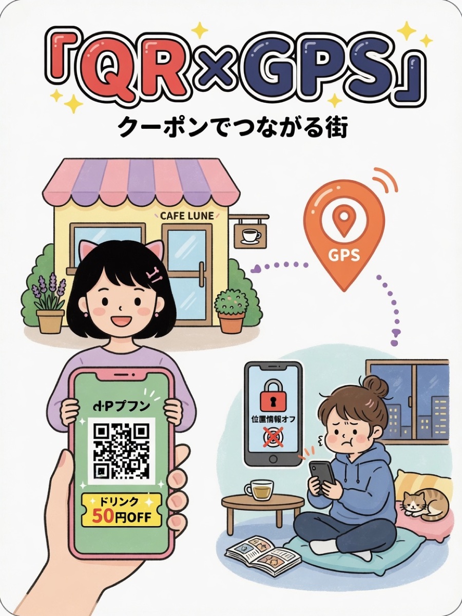QRとGPSなら店に来た人だけクーポンが開く