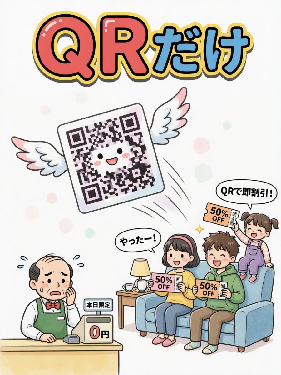 QRだけだと家にいる人もクーポンを開けて店長が困っている