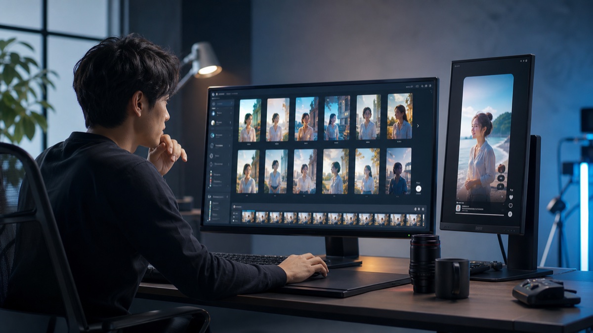 AIで複数の短尺動画案を生成して選定している制作画面